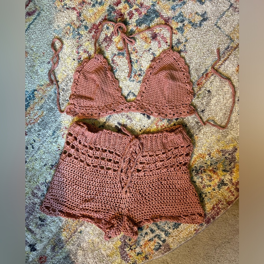 Handmade crochet bikini coverup set